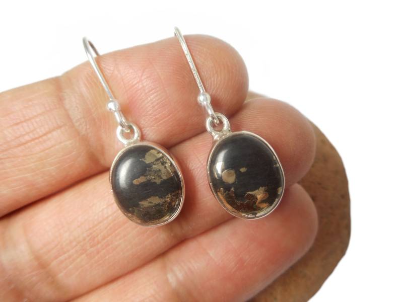 Apache Gold Oval Form Sterling Silber Edelstein Tropfen Ohrringe 925 von ArtGeckoJewellery
