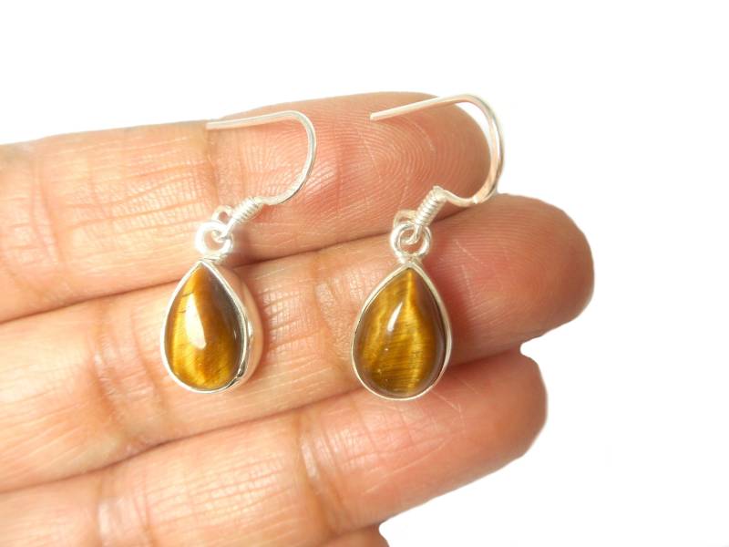 Braun Teardrop Tigers Eye Sterling Silber Edelstein Tropfen Ohrringe 925 von ArtGeckoJewellery