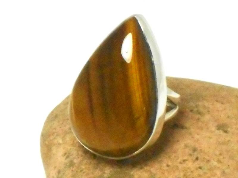 Großer Tropfen Tigerauge Sterling Silber Edelstein Ring 925 - Größe M von ArtGeckoJewellery