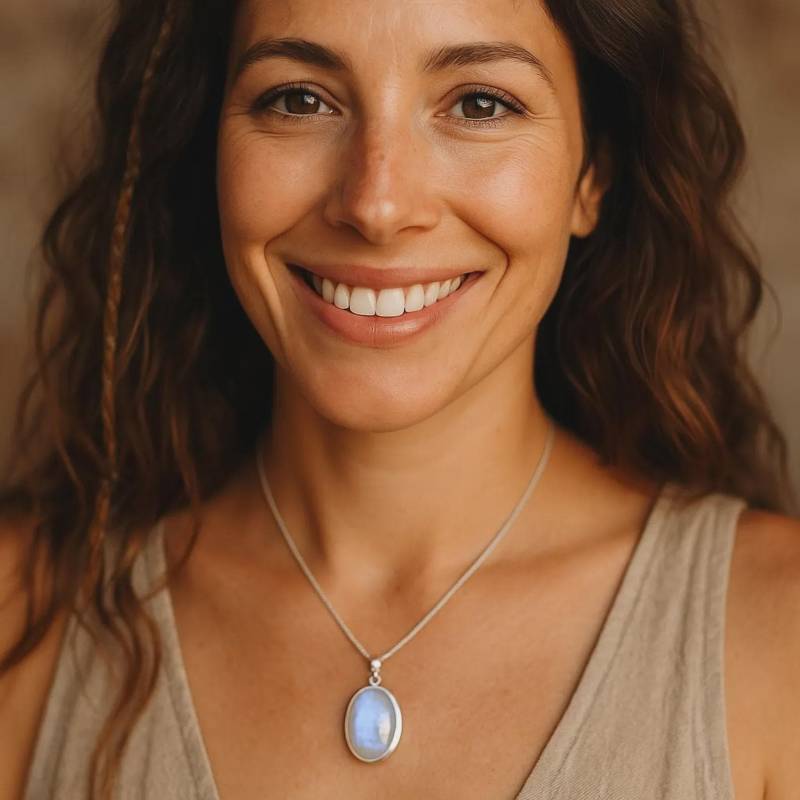 Oval Mondstein Sterling Silber 925 Edelstein Anhänger von ArtGeckoJewellery