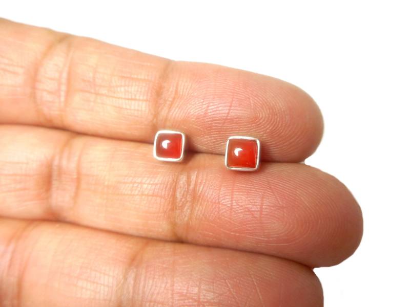 Quadrat Orange Karneol Sterling Silber 925 Edelstein Ohrstecker - 4 Mm von ArtGeckoJewellery