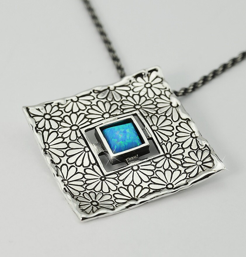 sterling Silber Halskette Opal Anhänger Silberkette Handgemachte Blume sterling Silber Halskette Opal Anhänger Silberkette Handgemachte Blume von ArtGema