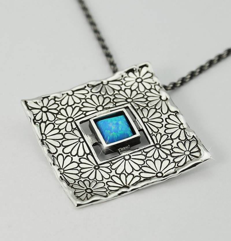 sterling Silber Halskette Opal Anhänger Silberkette Handgemachte Blume sterling Silber Halskette Opal Anhänger Silberkette Handgemachte Blume von ArtGema