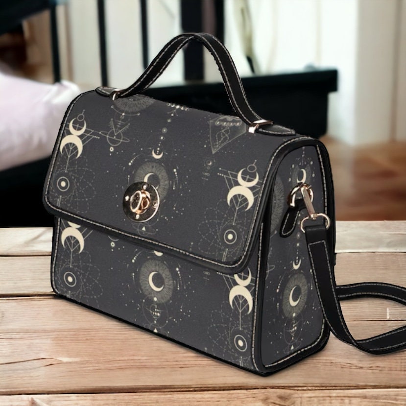 Cottagecore Hexe Canvas Umhängetasche, Süße Frauen Crossed Body Geldbörse, Vegan Lederband Handtasche Goth Tasche, Hippies Boho Geschenk von ArtGuion