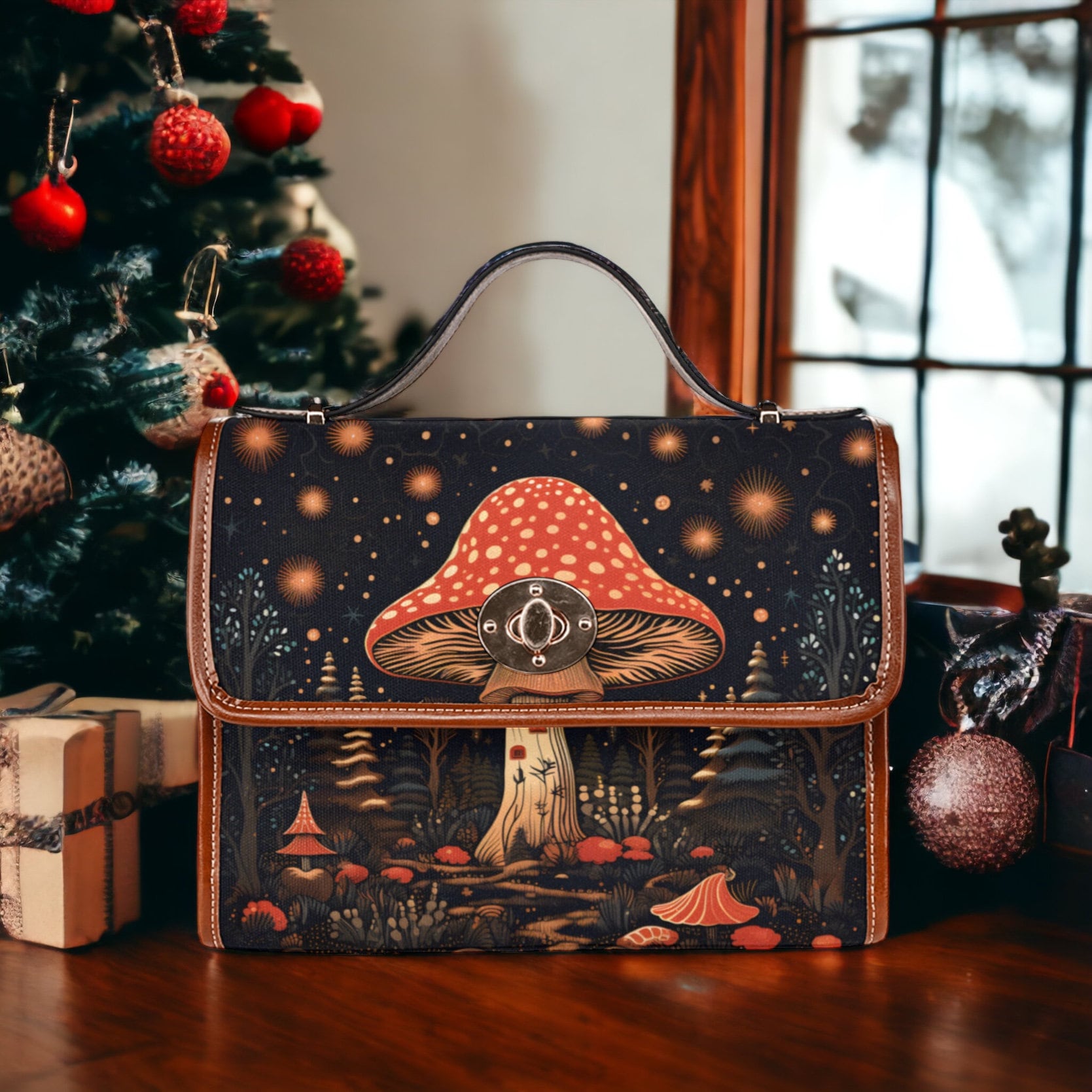 Cottagecore Hexe Canvas Umhängetasche, Süße Frauen Pilz Gekreuzte Körper Geldbörse, Vegane Lederriemen Handtasche, Hippies Boho Geschenk von ArtGuion