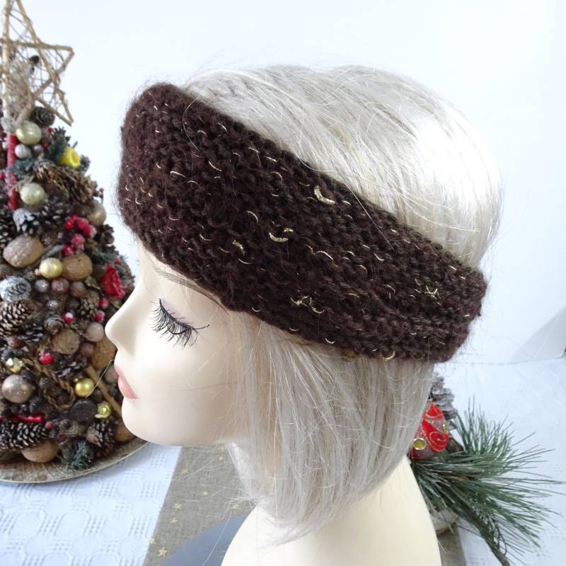 Braun-Gold-strick-stirnband | Damen-Ohrwärmer Aus Wolle Und Acryl Handgemachtes Winterband Braun-Gold-strick-stirnband | Damen-Ohrwärmer Aus Wolle Und Acryl Handgemachtes Winterband von ArtHandStudio