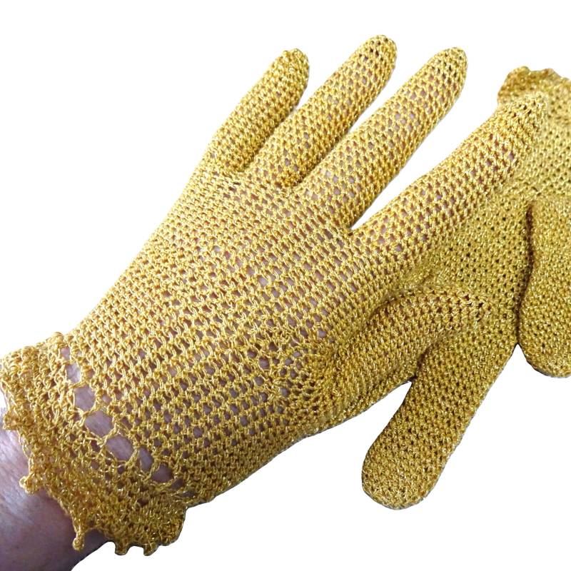 Durchbrochene Goldene Handschuhe, Häkelspitzenhandschuhe von ArtHandStudio