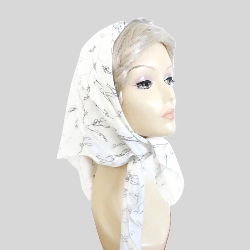 Elegantes Weißes Baumwoll-Kopftuch Für Damen - Sommer-Bandana-Kopftuch, Quadratisch, Retro-Western-stil von ArtHandStudio