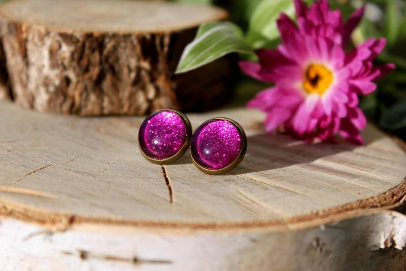 Glitzer Ohrstecker | Magenta Funkelnde Funkelnde Glitter Lila Schmuck von ArtHarmony