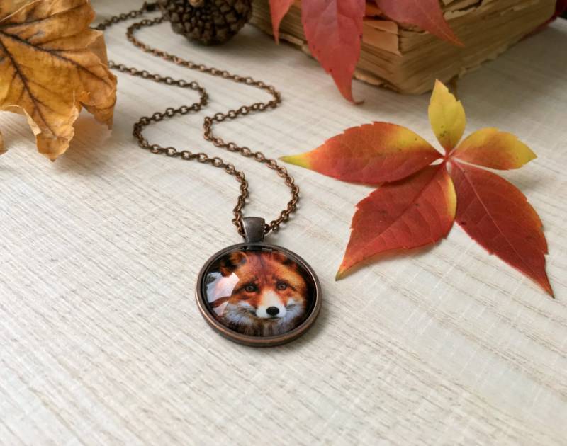 Kupfer-Fuchs-Anhänger | Antik Kupfernen Tieren Anhänger Glas-Cabochon Mit Kette Kraft Tier Halskette Fuchs-Schmuck von ArtHarmony