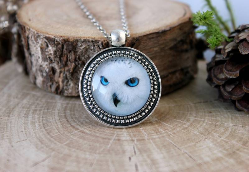 Schneeeule Halskette | Weiße Eulenanhänger Silber Ton Anhänger Glas-Kuppel-Anhänger Vogelanhänger von ArtHarmony