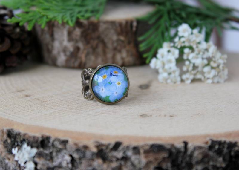 Vergessen Sie Mich Nicht Blumenring | Blaue Blume Ring Einstellbare Blumenschmuck Blau Vergiss-Mich-Nicht von ArtHarmony
