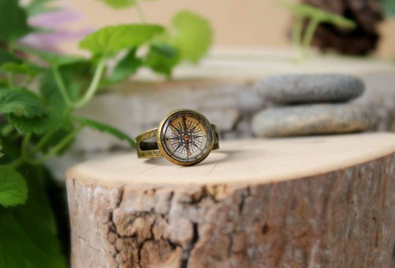 Vintage Kompass Ring | Schmuck Verstellbarer Retro Antike Bronzefarbene Personalisierter von ArtHarmony