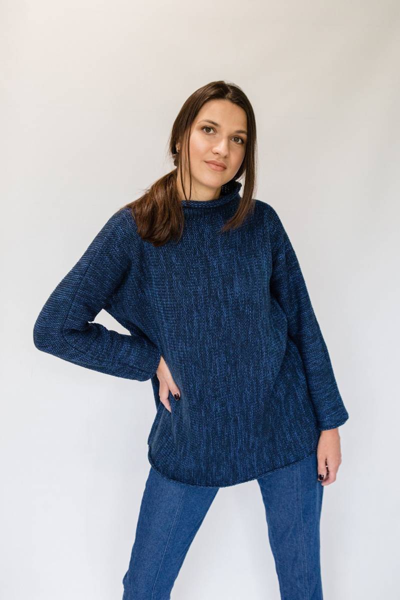 Damen Wollpullover Blauer Pullover Warmer Melange Handgefertigt von ArtHermina