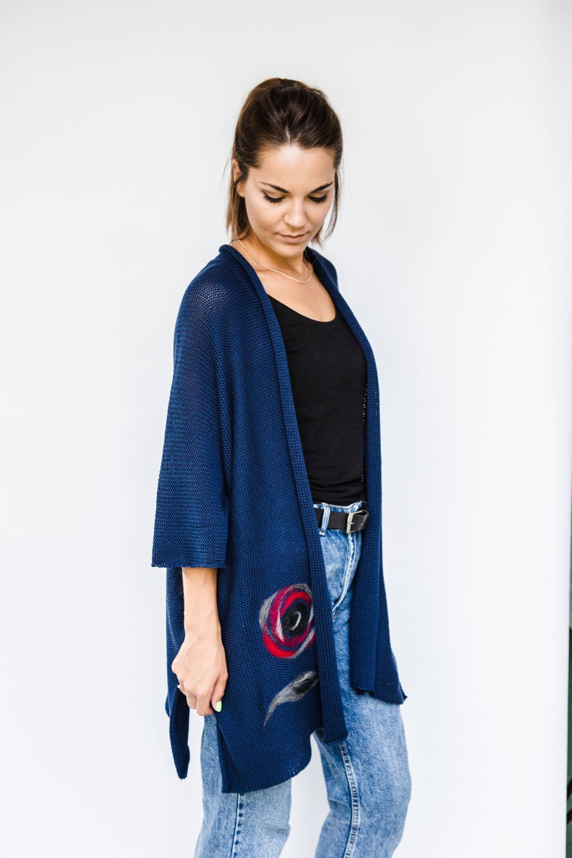 Marineblauer Lockerer Cardigan von ArtHermina