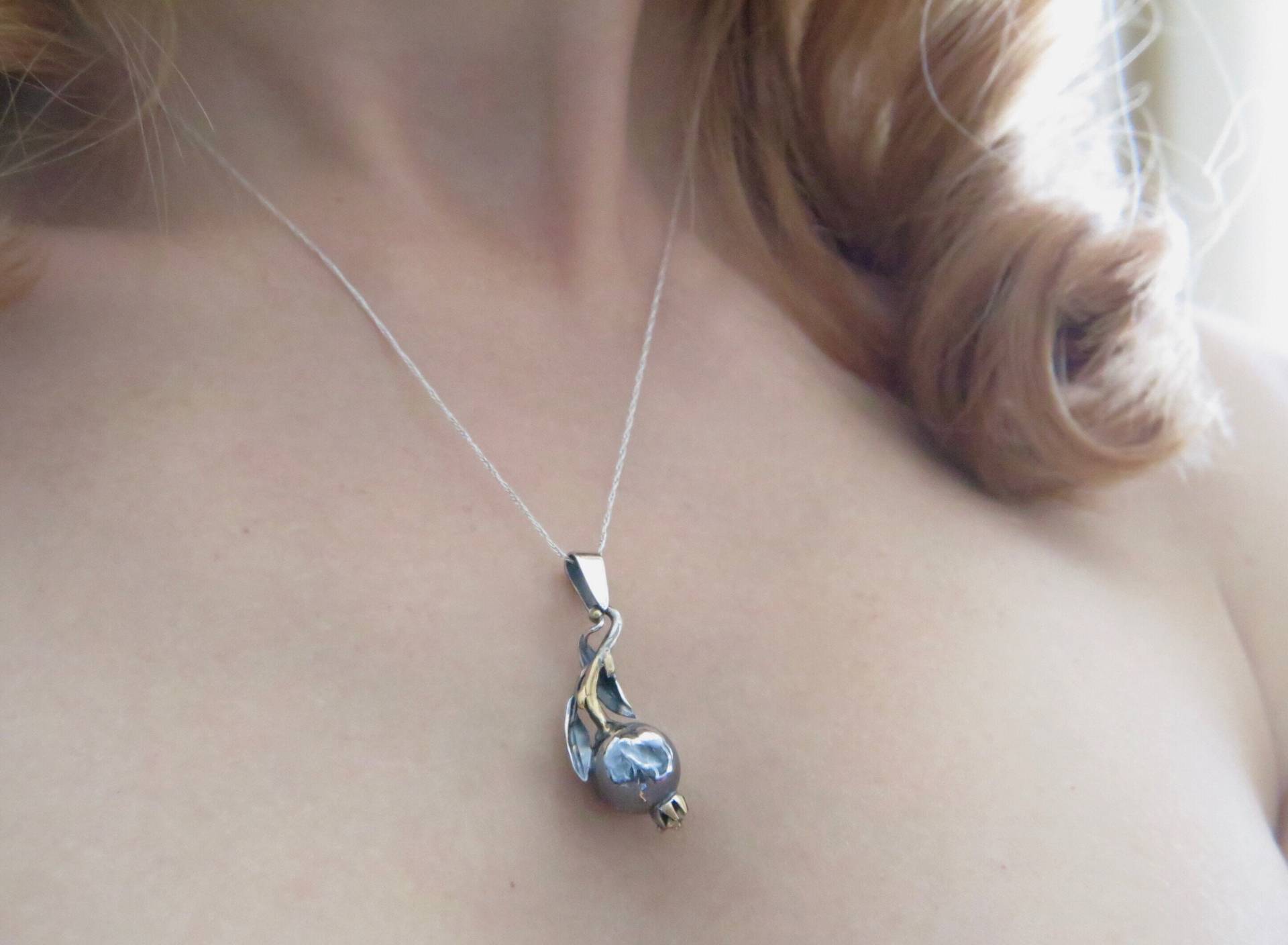 Granatapfel Silber Anhänger, Silberkette Anhänger Granatapfel, Halskette Handgefertigt -Silber Halskette von ArtJewelryPark