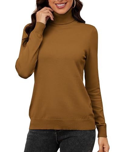 ArtJuly Rollkragenpullover Damen Weich Langarm Strickpullover Stretch Stehkragen Pullover Leicht Warm Basic Langarmshirt Rolli für Herbst Winter Turtleneck Sweater Damen Khakifarbe L von ArtJuly