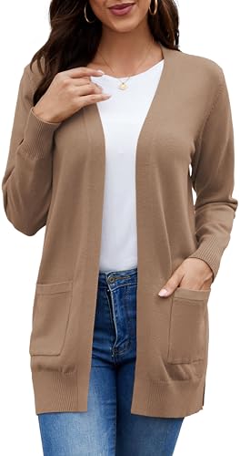 ArtJuly Damen Strickjacke Herbst Winter Casual Cardigan Langarm Offene Dick Strickmantel mit Taschen High Stretchy Cardigan Dick und Warm Strickjackenpullover Strickpullover,Hellgelb L von ArtJuly