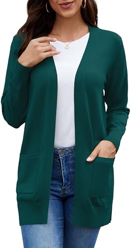 ArtJuly Damen Strickjacke Herbst Winter Casual Cardigan Langarm Vorne Offen Strickmantel mit Taschen High Stretchy Cardigan Dick und Warm Strickjackenpullover Strickpullover,Dunkelgrün L von ArtJuly