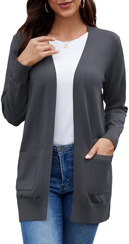 ArtJuly Damen Strickjacke Herbst Winter Casual Cardigan Langarm Vorne Offen Strickmantel mit Taschen High Stretchy Cardigan Dick und Warm Strickjackenpullover Strickpullover,Grau L von ArtJuly