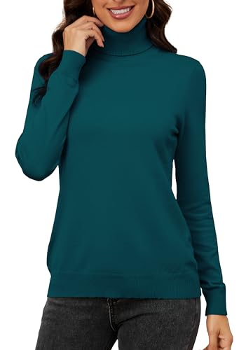 ArtJuly Rollkragenpullover Damen Langarm Strickpullover Stretch Weich Rollkragenpullover für Damen Basic Rolli für Frühling Unterziehrolli Rollkragenshirt Pulli Pullover Rollkragen Damen Türkis XL von ArtJuly