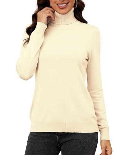 ArtJuly Rollkragenpullover Damen Weich Langarm Strickpullover Stretch Stehkragen Pullover Leicht Warm Basic Langarmshirt Rolli für Herbst Winter Damen Rollkragenpullover Winter Leichte Aprikose S von ArtJuly