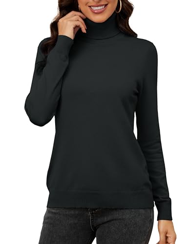 ArtJuly Rollkragenpullover Damen Weich Langarm Strickpullover Stretch Stehkragen Pullover Leicht Warm Basic Langarmshirt Rolli für Herbst Winter Pullover Mit Stehkragen Damen Schwarz S von ArtJuly