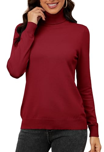 ArtJuly Rollkragenpullover Damen Langarm Strickpullover Stretch Weich Rollkragenpullover für Damen Basic Rolli für Frühling Unterziehrolli Rollkragenshirt Pulli Pullover Rollkragen Damen Weinrot S von ArtJuly