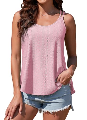 ArtJuly Tank Top Damen Sommer Spaghetti Oberteile Sommermode Rundhals Top Ärmellose Shirt Weste Tops für Damen Trägershirt Damen Sommertop Damen Top Damen Spaghettiträger T-Shirt,Rosa,2XL von ArtJuly