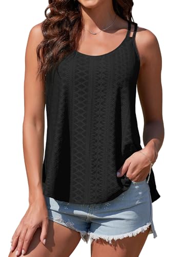 ArtJuly Tank Top Damen Sommer Spaghetti Oberteile Sommermode Rundhals Top Ärmellose Shirt Weste Tops für Damen Trägershirt Damen Sommertop Damen Top Damen Spaghettiträger T-Shirt,Schwarz,L von ArtJuly