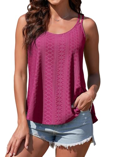 ArtJuly Tank Top Damen Sommer Spaghetti Oberteile Sommermode Rundhals Top Ärmellose Shirt Weste Tops für Damen Trägershirt Damen Sommertop Damen Top Damen Spaghettiträger T-Shirt,Weinrot,M von ArtJuly