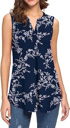 ArtJuly Tank Tops Damen Ärmellos Sommer Bluse Locker V-Ausschnitt T-Shirt Lang Elegant Tunika Lässig Oberteile Hochzeit Basic Festliche Blusen Ärmelloses Shirts Faltenbluse Alltagskleidung(Weiß02-XL) von ArtJuly