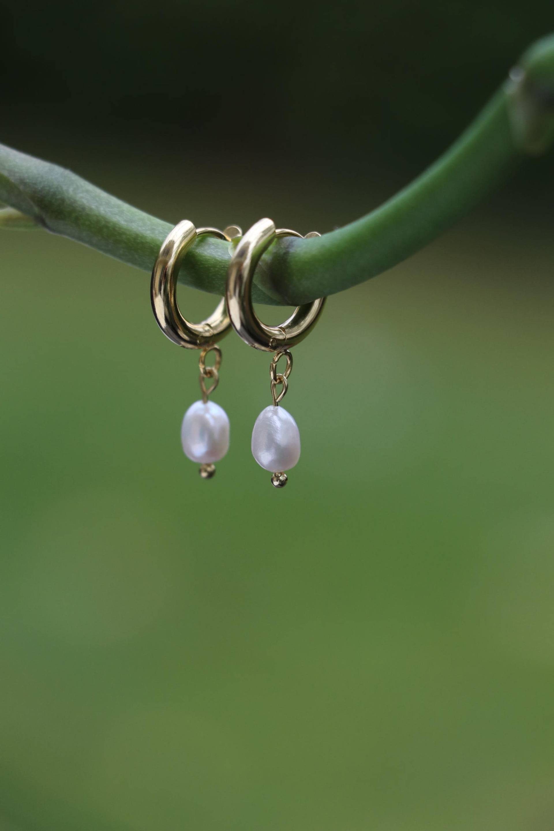 Handgemachte Creolen Mit Süßwasserperle, Perlenohrringe, Edelstahlohrringe, Ohrringe Gold, Geschenk Für Sie von ArtKatinka