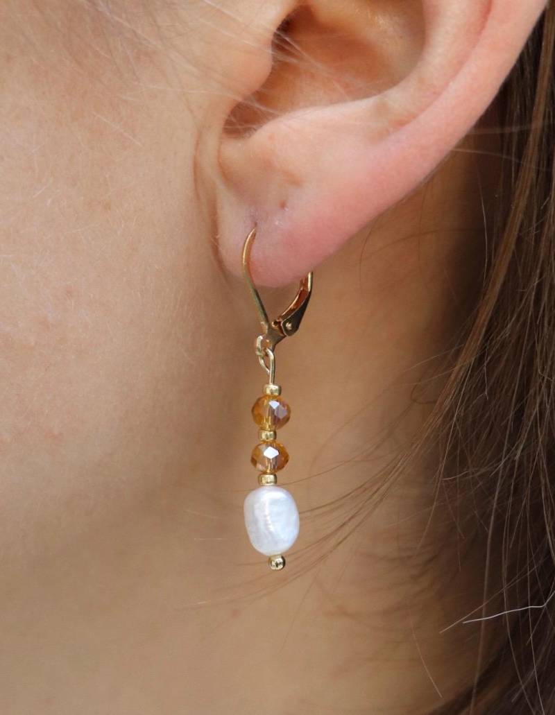 Handgemachte Orangene Perlenohrringe Mit Süßwasserperlen, Hängeohrringe, Edelstahlohrringe, Ohrringe Gold, Geschenk Für Sie Handgemachte Orangene Perlenohrringe Mit Süßwasserperlen, Hängeohrringe, Edelstahlohrringe, Ohrringe Gold, Geschenk Für Sie von ArtKatinka
