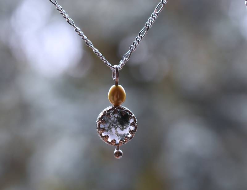 Silber Kette Mit Stein Moosachat/Grüne Seeperlen von ArtLelor