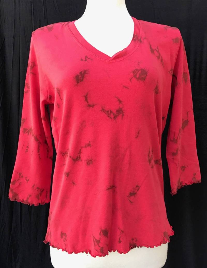 Baumwolle V Neck 3/4 Tasche, Handfarbe - Farbe Cinnabar von ArtNatureByLYNN