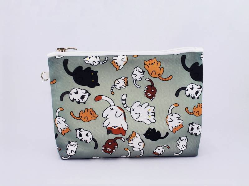 Cartoon Katze Kosmetiktasche, Süße Print Make-Up Tasche, Kawaii Katzenliebhaber Geschenk, Lustige Design Katzen Tasche von ArtNik17