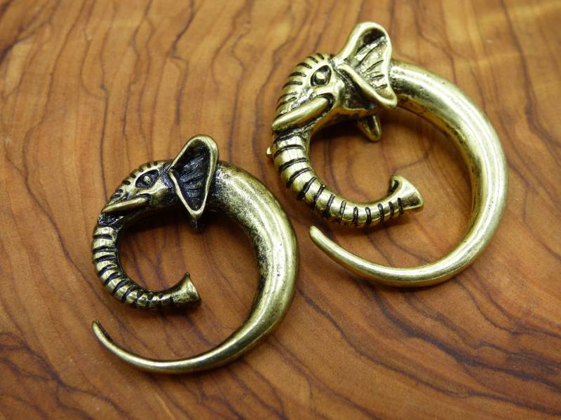 1x Ohr Spirale Elefant Plug Tunnel Messing ~ Goa Hippie ~Boho ~Ethno ~Natur ~Spirale ~Golden ~Bronze von ArtOfNatureBerlin