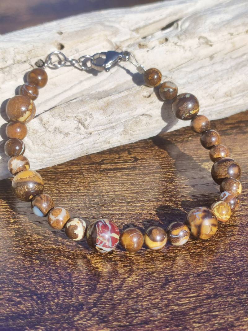 6&9mm Boulder Opal - Edelstein Perlen Armband Unikat Natur Heilstein Kristall Rarität Geschenk Mann Frau Mutter Er Sie Braun Edelstahl von ArtOfNatureBerlin