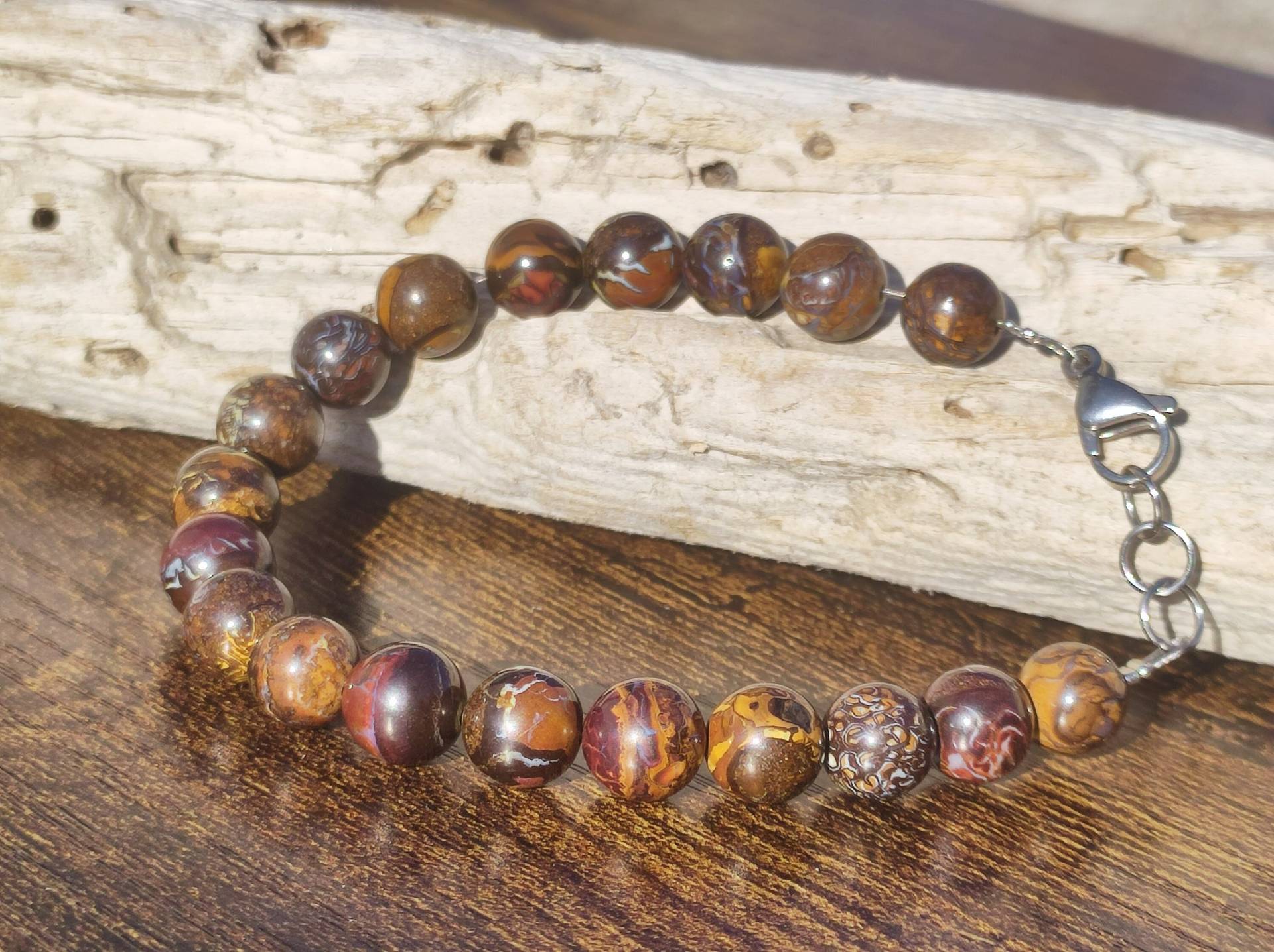 9mm Boulder Opal - Edelstein Perlen Armband Unikat Natur Heilstein Echt Kristall Rarität Geschenk Mann Frau Mutter Er Sie Braun Edelstahl 9mm Boulder Opal - Edelstein Perlen Armband Unikat Natur Heilstein Echt Kristall Rarität Geschenk Mann Frau Mutter Er Sie Braun Edelstahl von ArtOfNatureBerlin