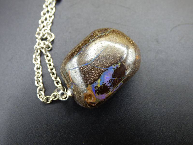 Boulder Opal Inkl. 925 Silberöse ~ Edelstein Kette ~Hippie ~Goa ~Boho ~Ethno ~Nature ~Heilstein ~Rarität ~Selten ~Flash von ArtOfNatureBerlin