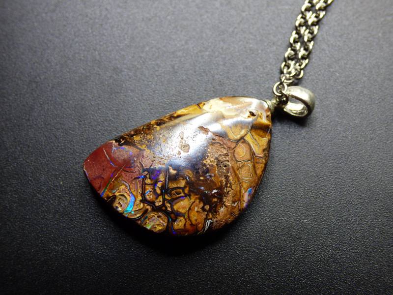 Boulder Opal Inkl. 925 Silberöse ~ Edelstein Kette ~Hippie ~Goa ~Boho ~Ethno ~Nature ~Heilstein ~Rarität ~Selten ~Flash von ArtOfNatureBerlin