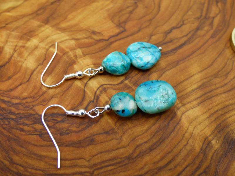 Chrysokoll/Chrysocoll ~ Edelstein Ohrringe Unikat ~Goa ~Hippie ~Boho ~Ethno ~Nature ~Heilstein ~Natur ~Ohrhänger ~Edelstahl ~Rarität von ArtOfNatureBerlin