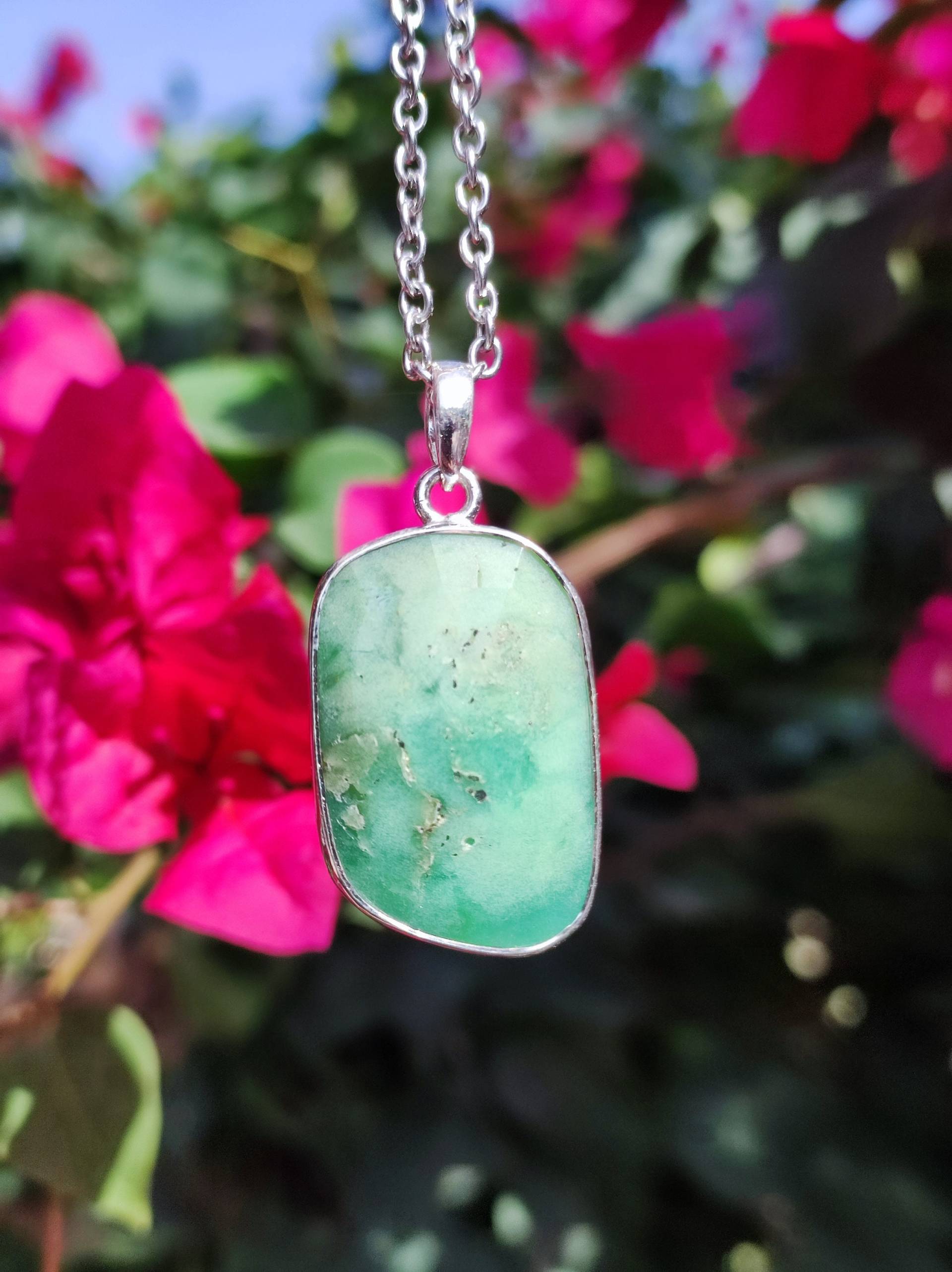 Chrysoprase Aaa Edelstein Kette 925 Sterling Silber - Edler Frau Mann Schmuck Filigran Hochzeitstag Geburtstag Geschenk Heilstein Rarität von ArtOfNatureBerlin