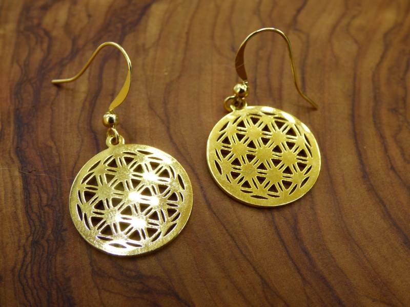 Geometrie Lebensblume Mandala Fibonacci Ohrringe Golden Edelstahl ~Hippie ~Goa ~Boho ~Ethno ~Nature von ArtOfNatureBerlin