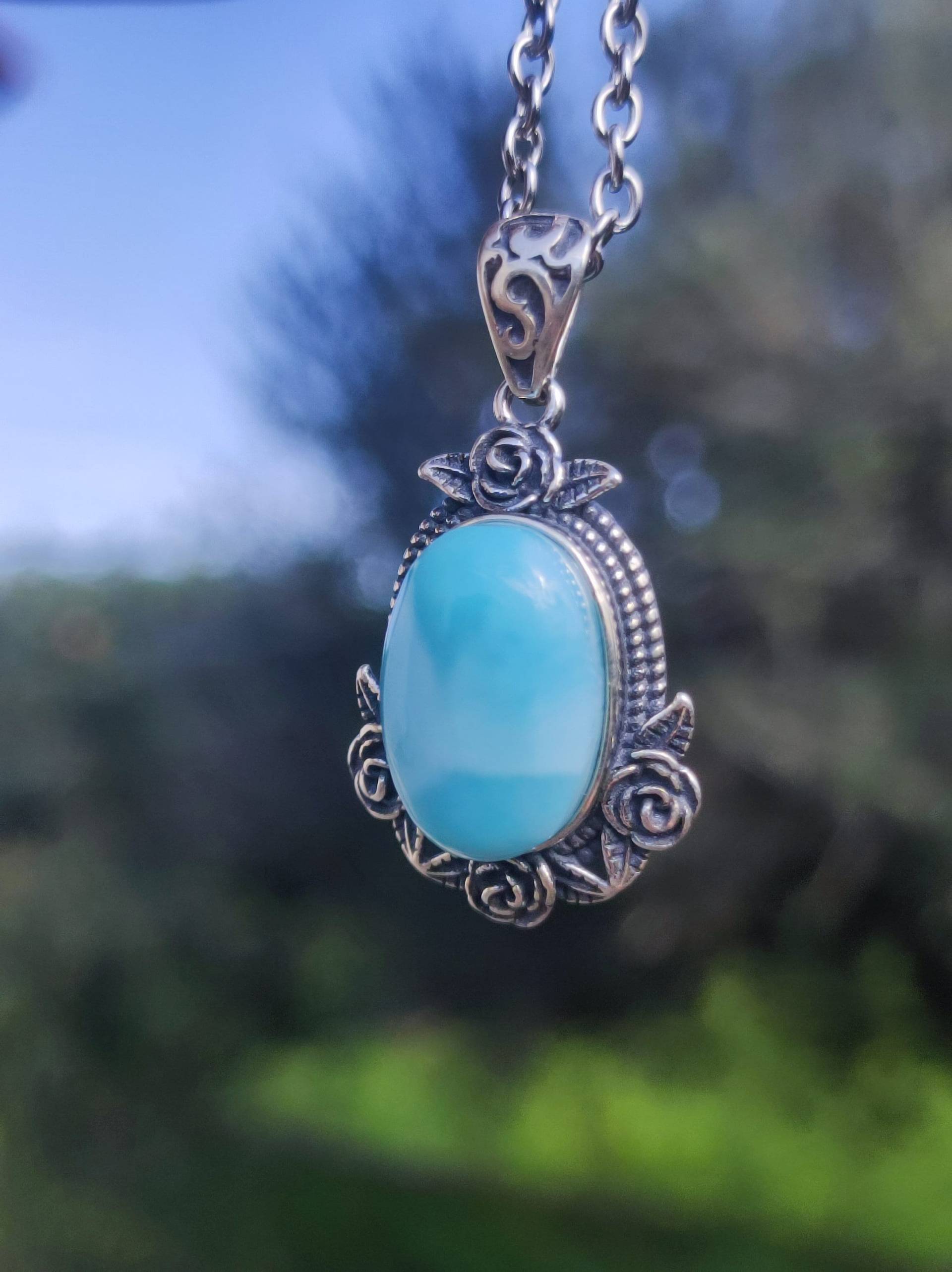 Larimar A Edelstein Kette 925 Sterling Silber Frau Schmuck Edel Antik Vintage Heilstein Rarität Meer Himmel Blau Geschenk Freundin von ArtOfNatureBerlin