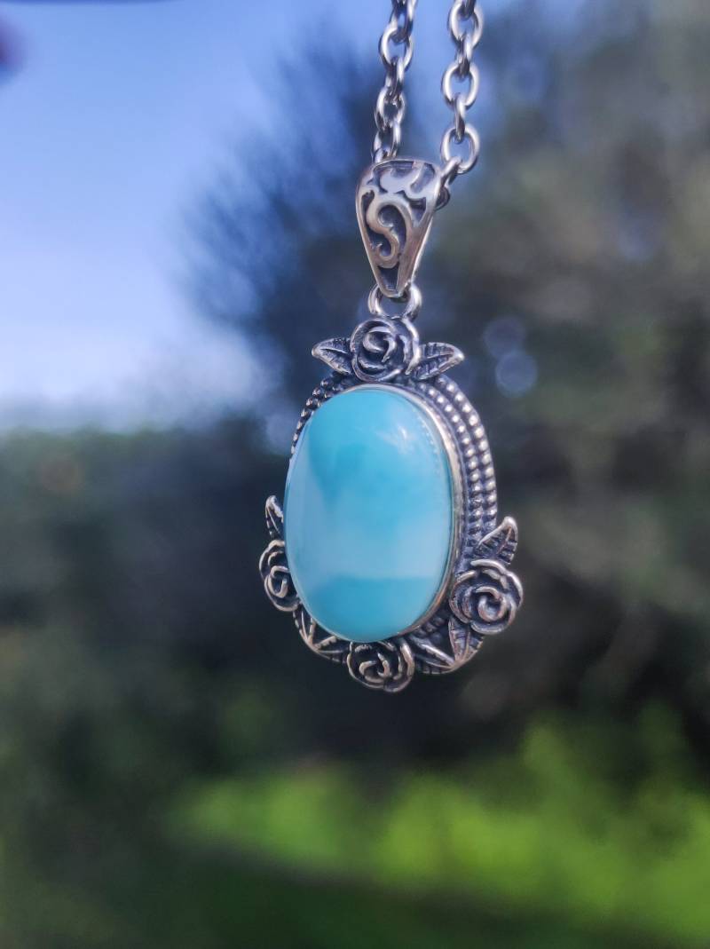 Larimar A Edelstein Kette 925 Sterling Silber Frau Schmuck Edel Antik Vintage Heilstein Rarität Meer Himmel Blau Geschenk Freundin von ArtOfNatureBerlin
