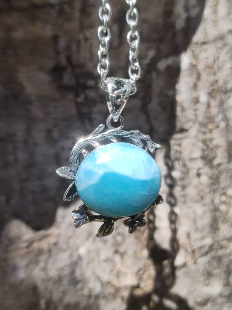 Larimar A Edelstein Kette 925 Sterling Silber Frau Schmuck Edel Antik Vintage Heilstein Rarität Meer Himmel Blau Geschenk Freundin von ArtOfNatureBerlin