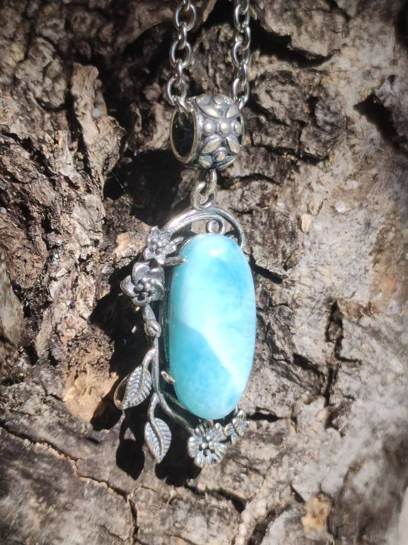 Larimar A Edelstein Kette 925 Sterling Silber Frau Schmuck Edel Antik Vintage Heilstein Rarität Meer Himmel Blau Geschenk Freundin von ArtOfNatureBerlin