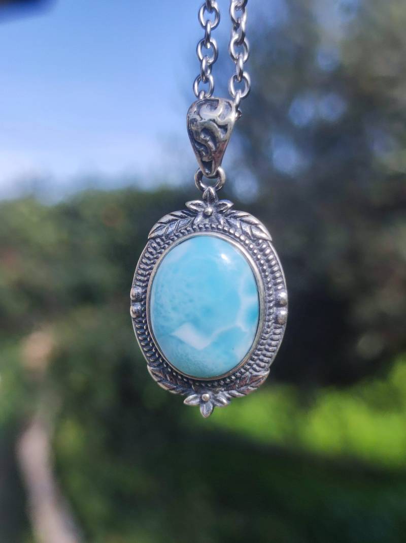 Larimar A Edelstein Kette 925 Sterling Silber Frau Schmuck Edel Antik Vintage Heilstein Rarität Meer Himmel Blau Geschenk Freundin von ArtOfNatureBerlin